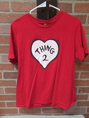 Bella Canvas Red Kids' Tee with White Heart "Thing 2" Graphic